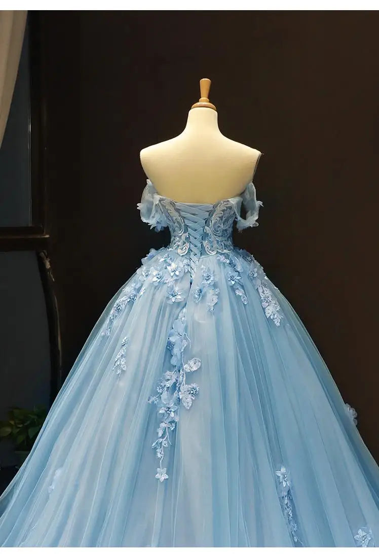 Floral Quinceañera Ball Gown – Off Shoulder Tulle Dress (Plus Size Available)