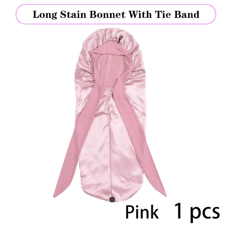 Long Satin Hair Bonnet - Extra Large Sleep Cap with Long Tie for Black Women All Hair Types pink 1pcs | Afrocentric