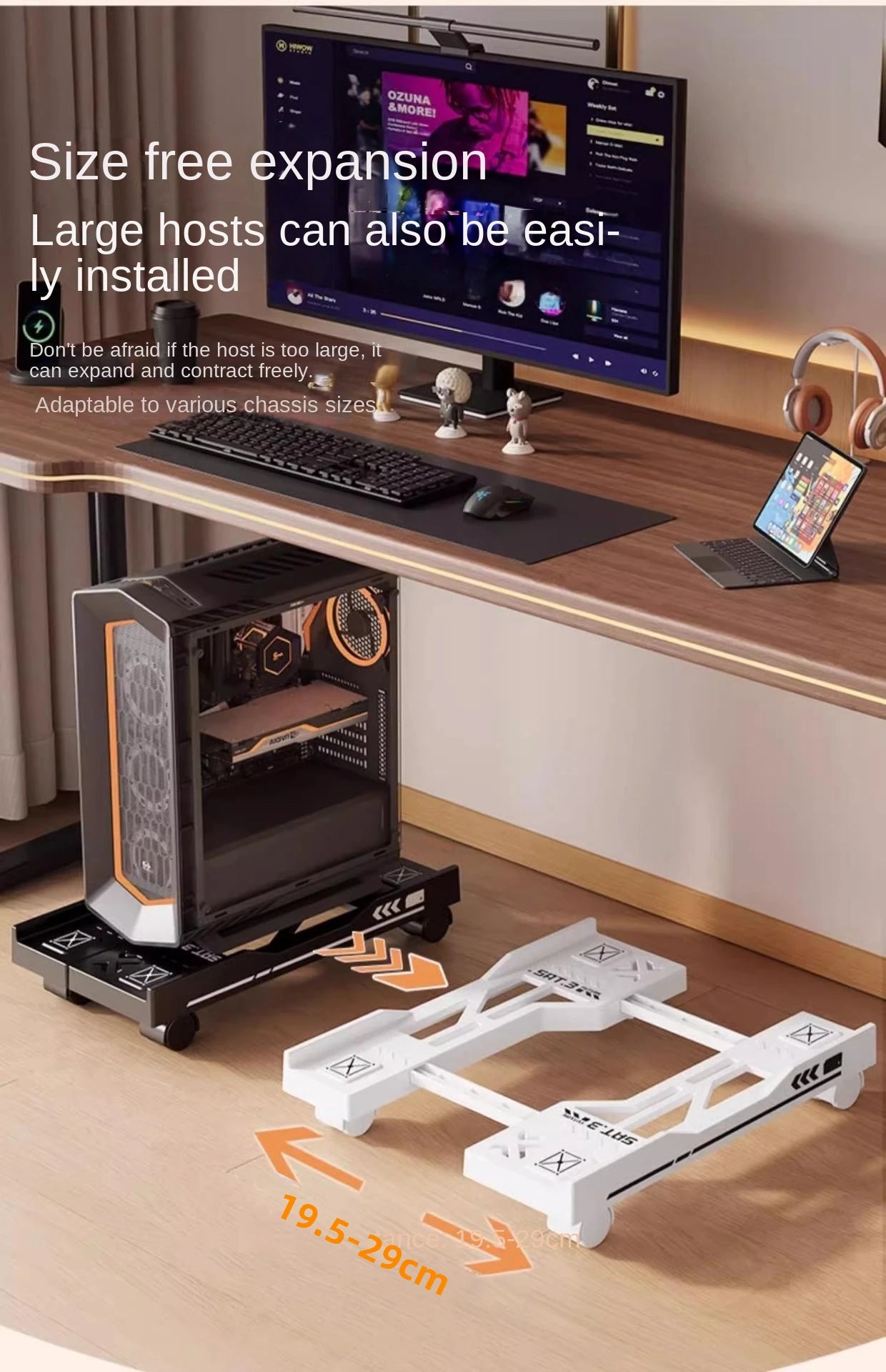 Adjustable CPU Stand with Wheels | Mobile PC Tower Desktop Floor Stand | Afrocentric