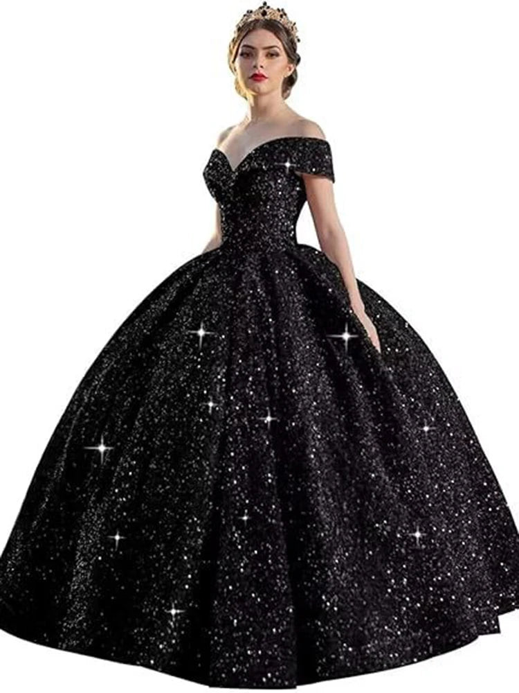 Customized Ball Gown Quinceanera Dresses Shiny Sequins Off Shoulder Prom Birthday Party Gowns Formal Vestido De Anos Sweet 16