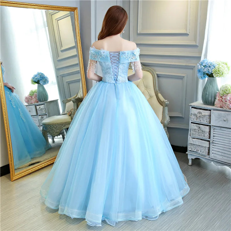 Customized Sky Blue Ball Gown Quinceanera Dresses Appliques Tassel Prom Birthday Party Gowns Vestido De 15 Anos robes de soirée