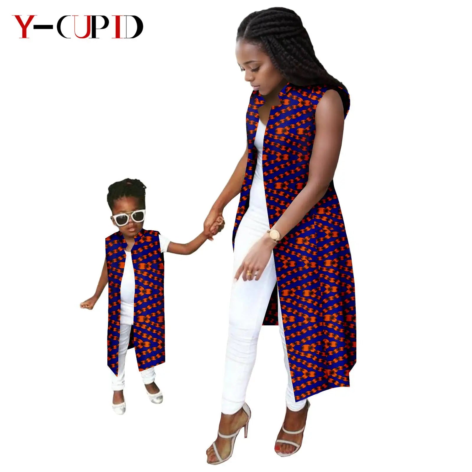 African Print Long Vest for Women and Girls Dashiki Summer Cotton Ankara Mother Jacket Outfits Matching Daughter Clothes 24F041 | Afrocentric