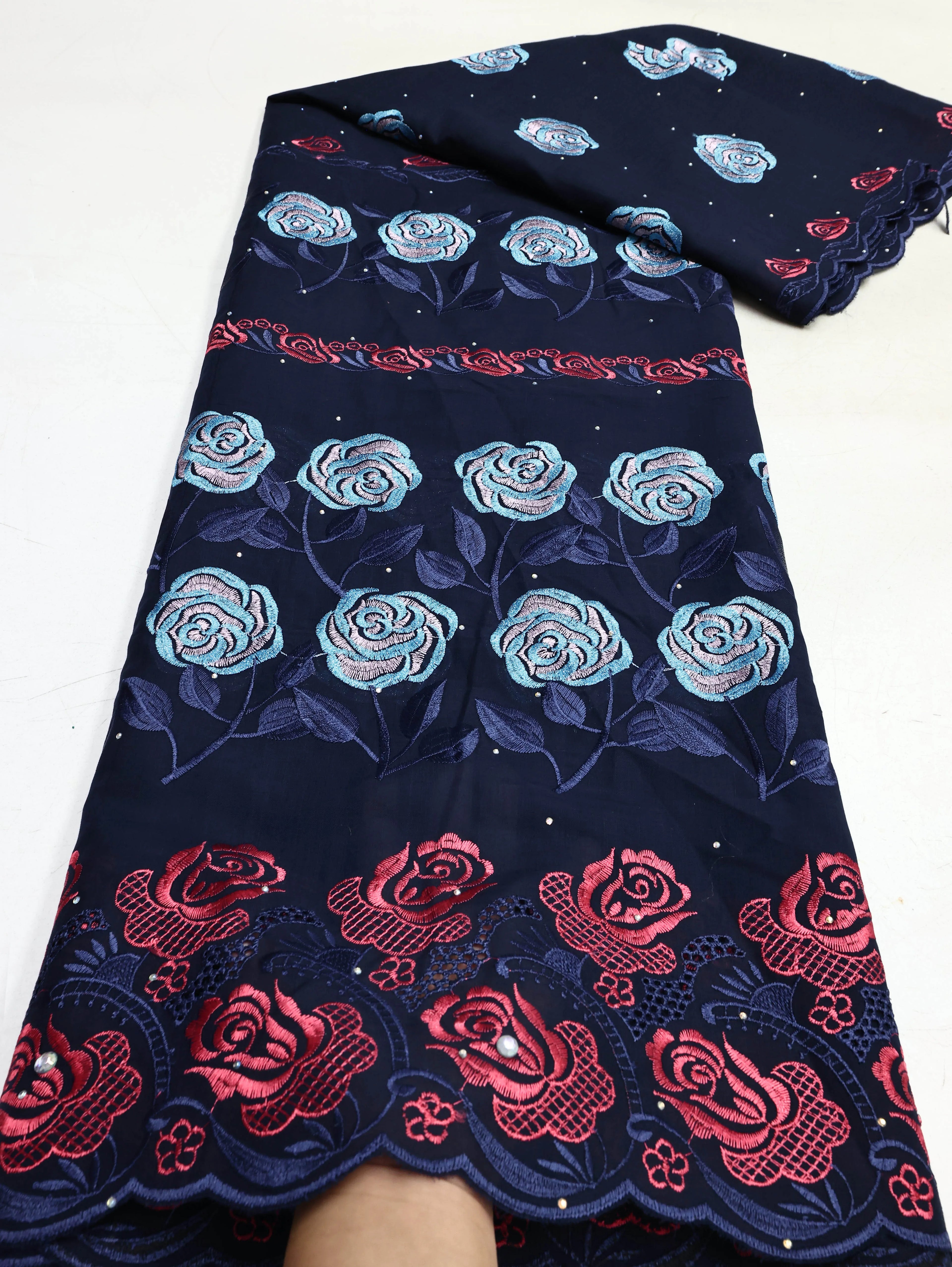 Swiss Voile Lace In Switzerland With 3D Flower Applique Stones 2026 Super Quality African Lace Fabric For Wedding Lace Dress LY3964-7 120cm 5 Yards | Afrocentric