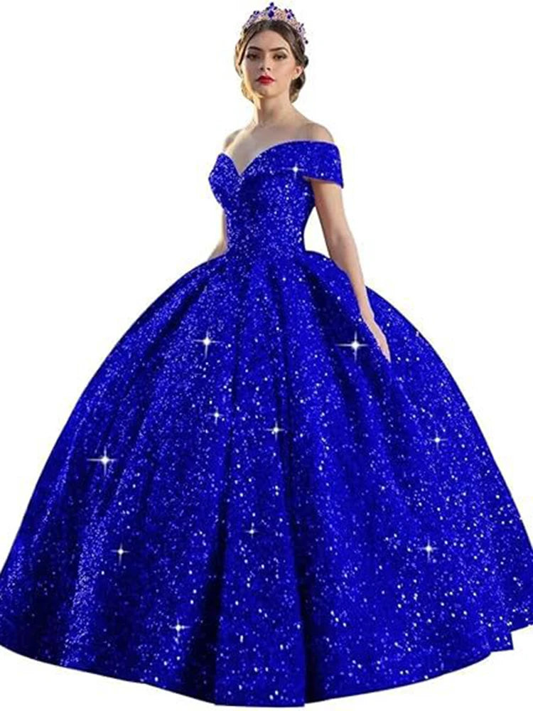 Customized Ball Gown Quinceanera Dresses Shiny Sequins Off Shoulder Prom Birthday Party Gowns Formal Vestido De Anos Sweet 16