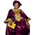 African Bazin Riche Embroidery Long Dress Burgundy | Afrocentric