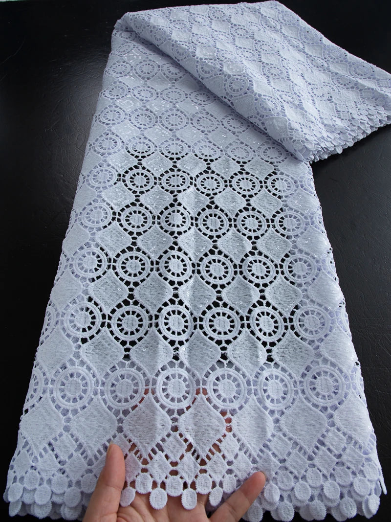 Kalume African Guipure Cord Lace Fabric with Sequins 2025 High Quality Nigerian Lace Fabrics 5 Yards for Wedding Dresses F3610 30394 5yard | Afrocentric