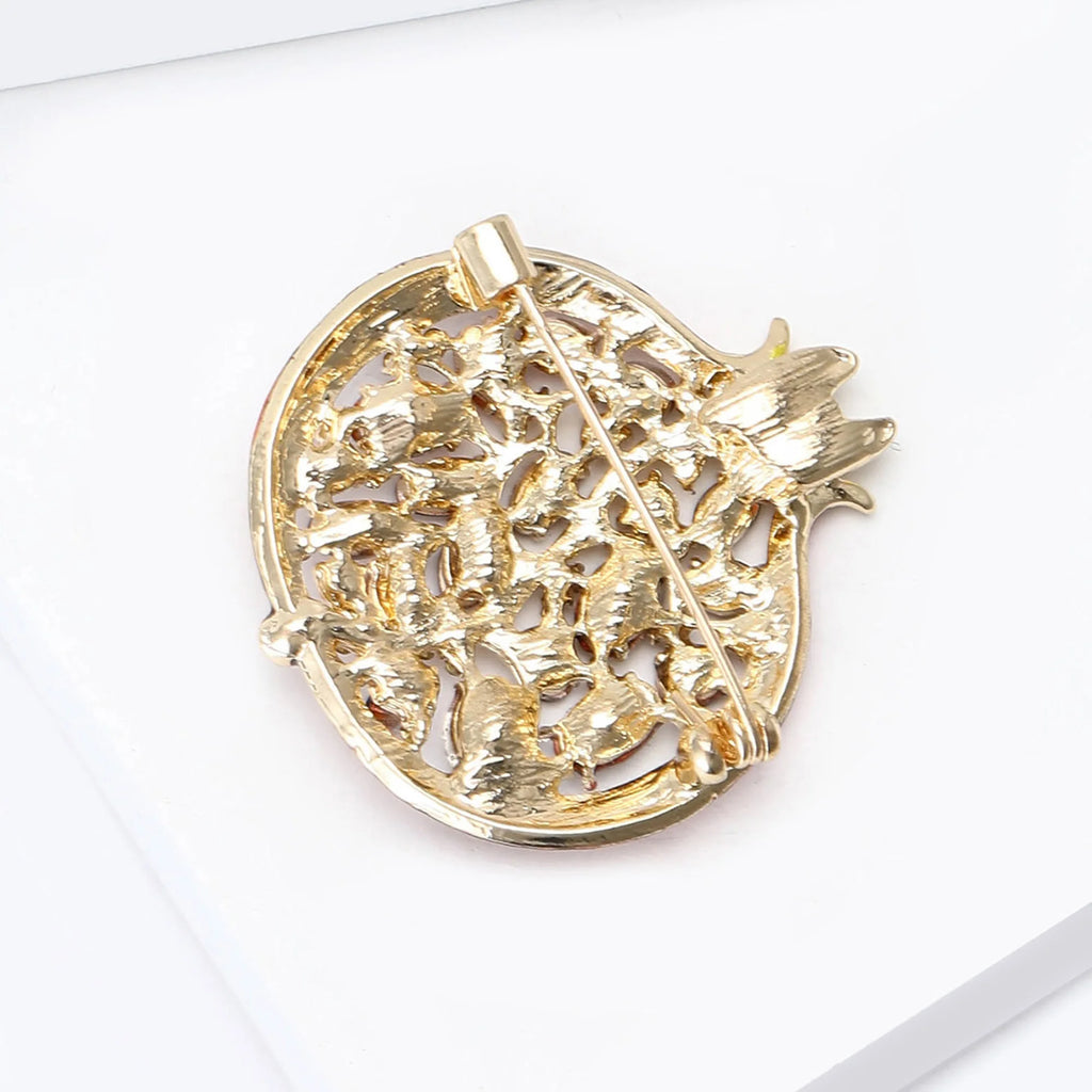 Rhinestone Pomegranate Brooch Pin | Enamel Fruit Brooch for Women | Afrocentric