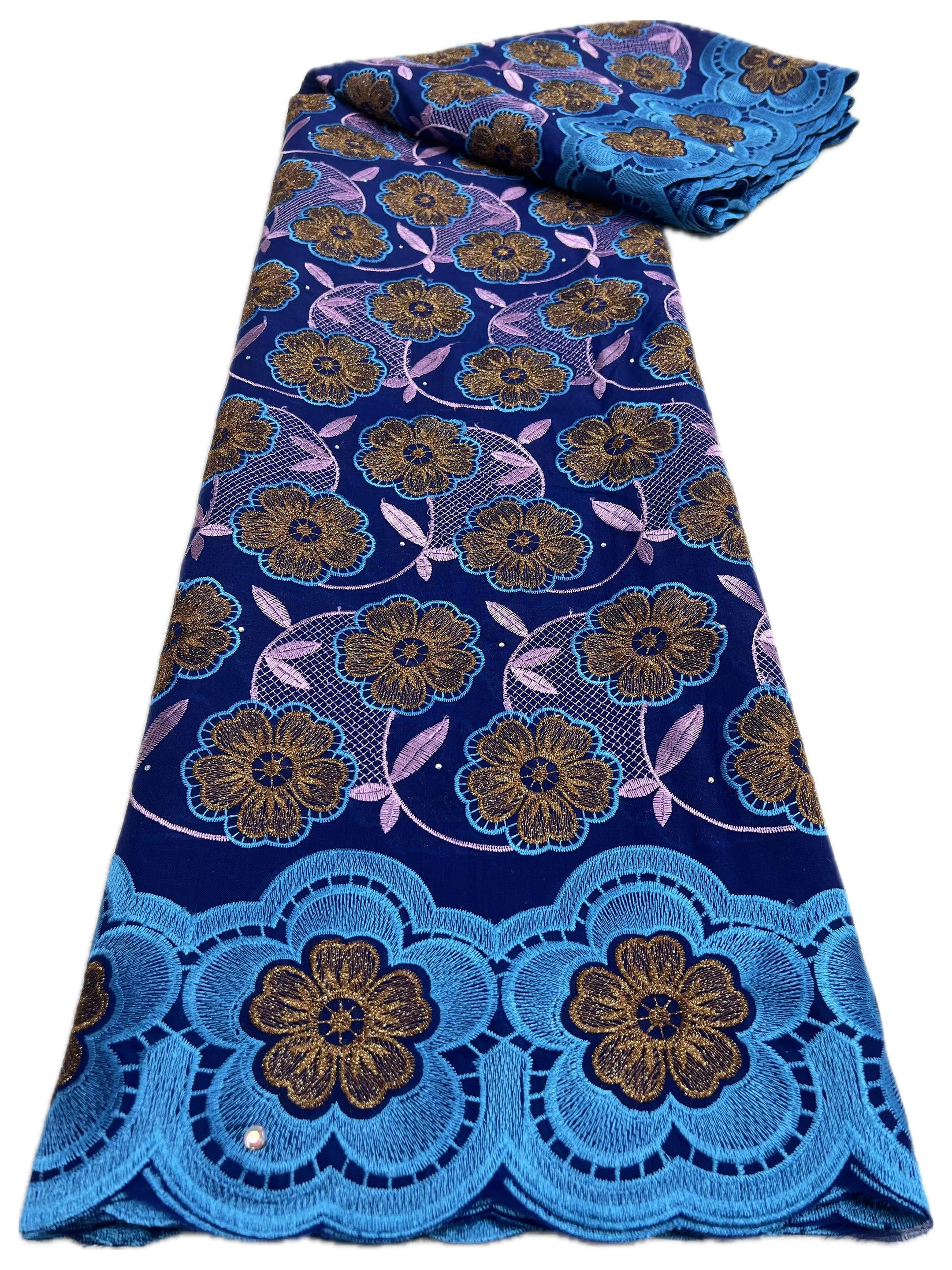 Swiss Voile Lace In Switzerland With 3D Flower Applique Stones 2026 Super Quality African Lace Fabric For Wedding Lace Dress LY5821-2 120cm 5 Yards | Afrocentric
