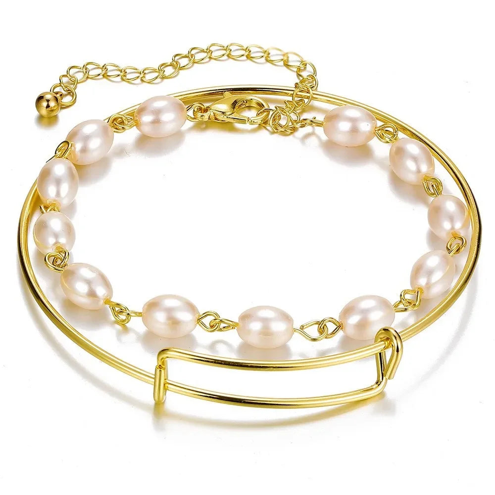 Boho Gold Chain Bracelet Set | Geometric Link Chain Open Bangle for Women | Afrocentric