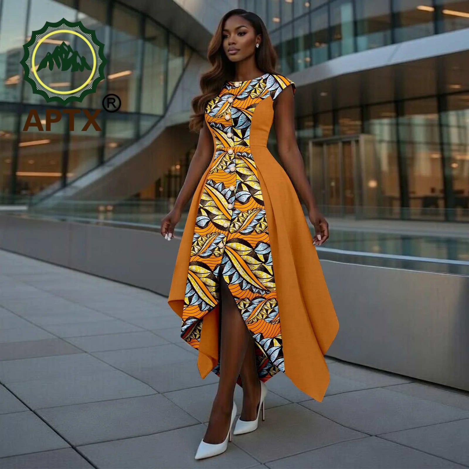 African Dress for Women Ankara Print O-Neck Short Sleeve Ankle-Length Patchwork Asymmetrical Dress Dashiki Casual Party 820-tr44 | Afrocentric