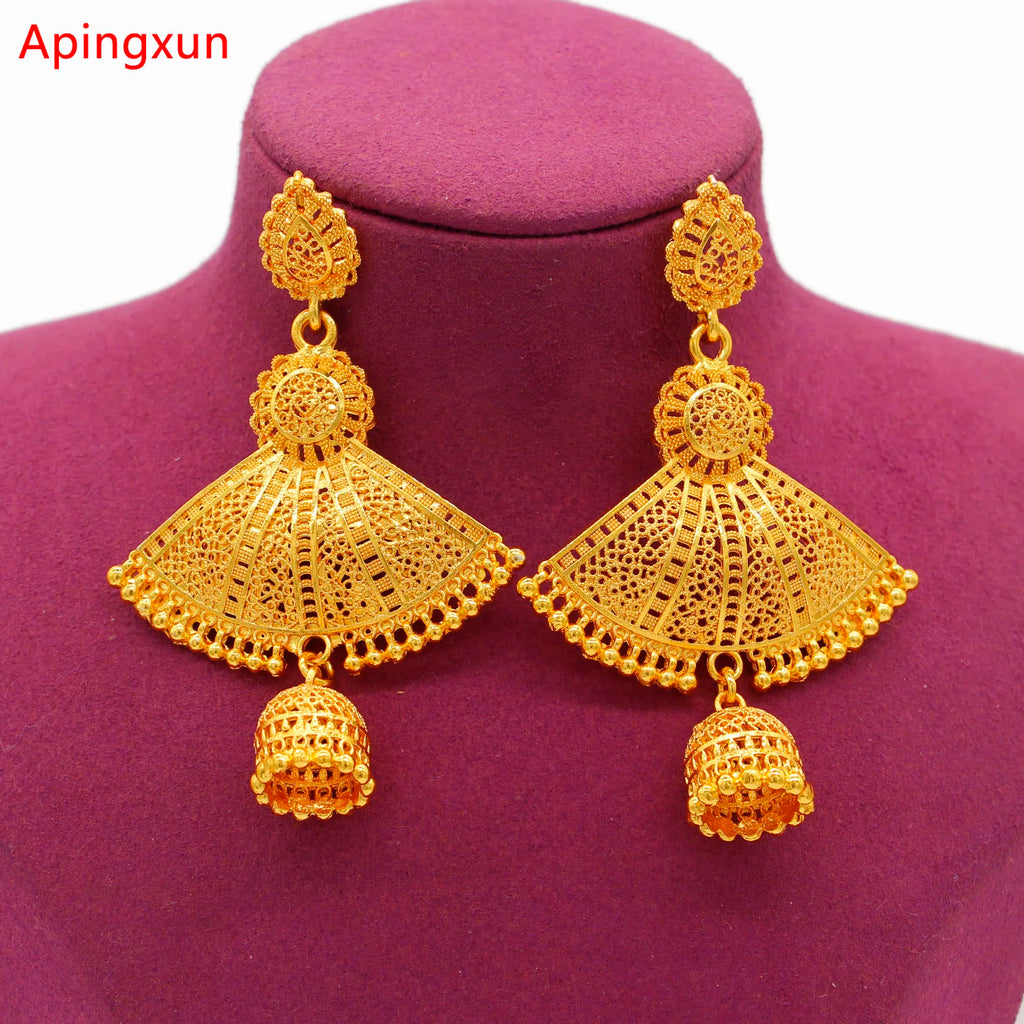 Gold Fan Shape Drop Earrings | Afrocentric