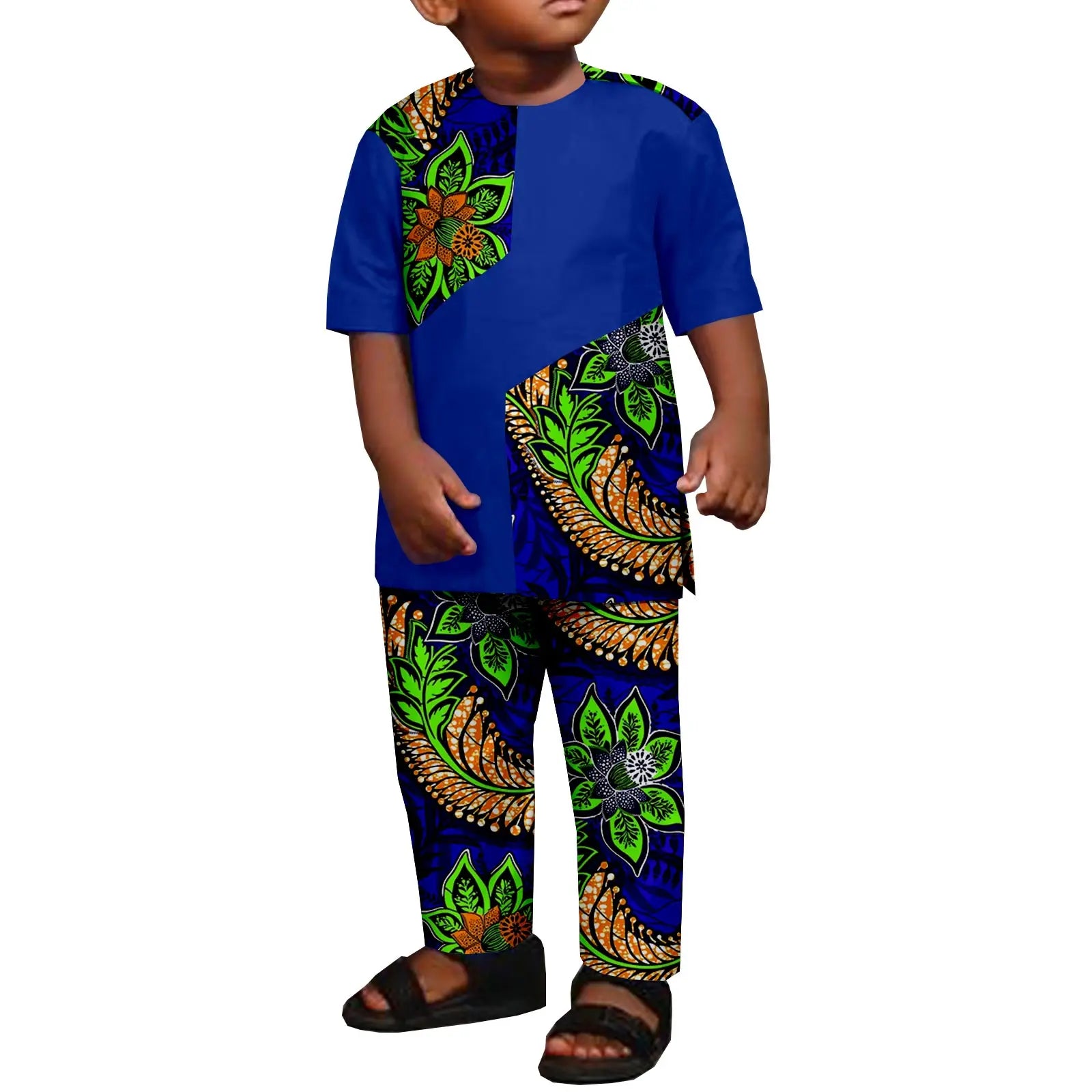 African Clothes for Boys Kid Outfits Dashiki Summer Cotton Ankara Print Top and Pant Sets Bazin Riche Children Outwear Y224017 620 | Afrocentric