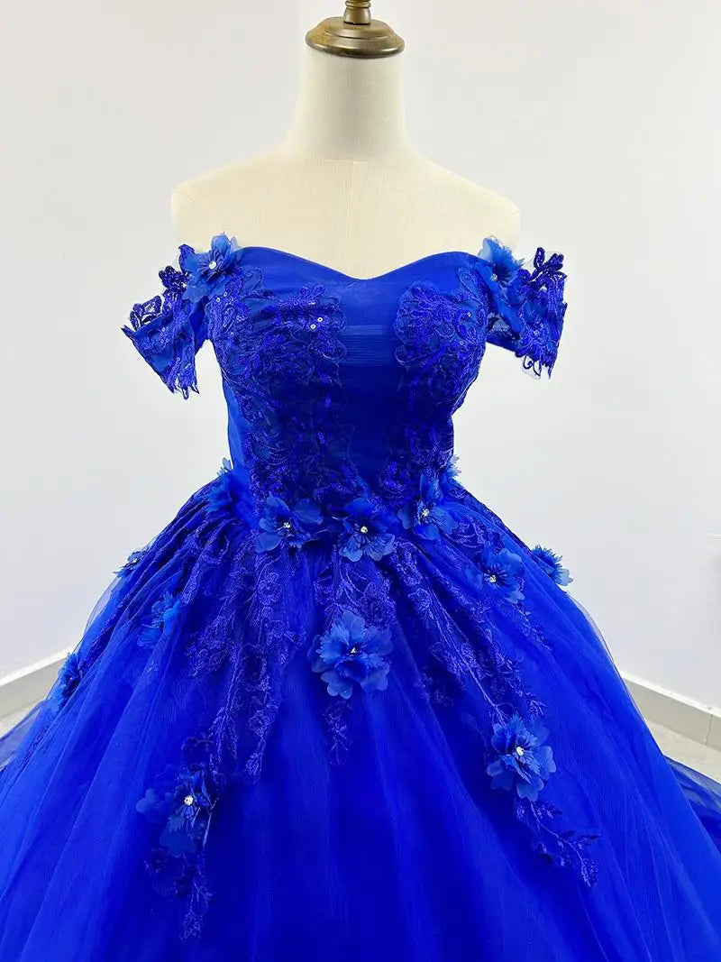 Floral Quinceañera Ball Gown – Off Shoulder Tulle Dress (Plus Size Available)
