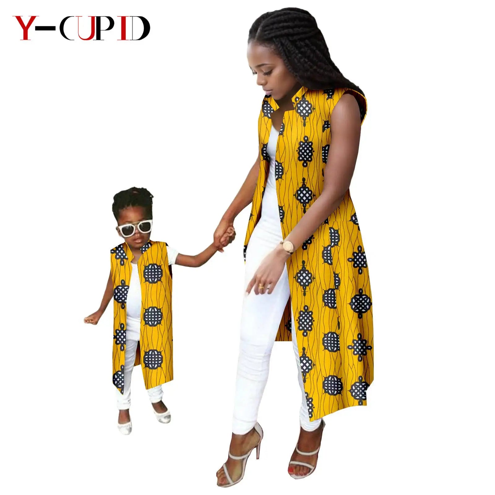 African Print Long Vest for Women and Girls Dashiki Summer Cotton Ankara Mother Jacket Outfits Matching Daughter Clothes 24F041 | Afrocentric
