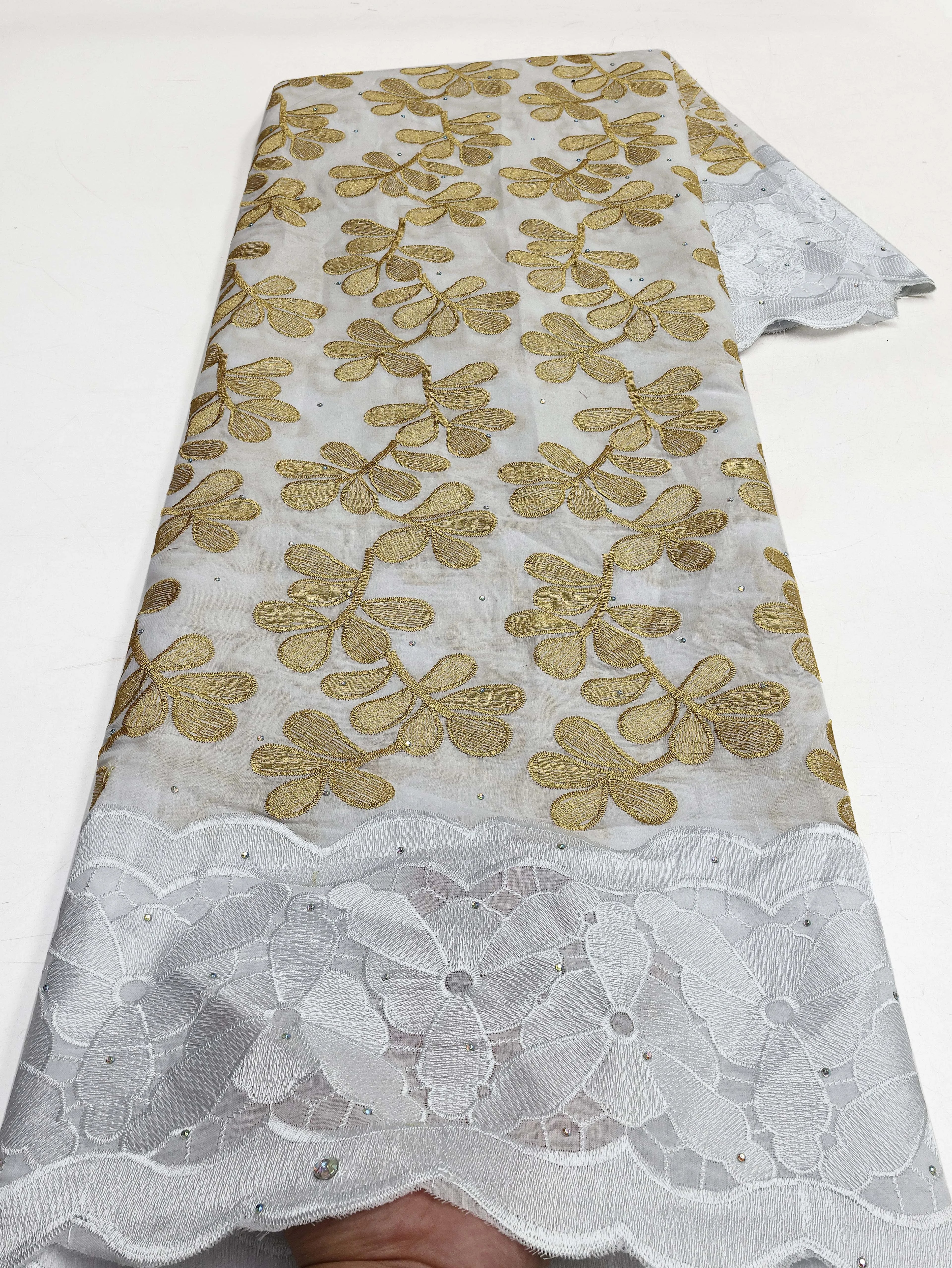 Swiss Voile Lace In Switzerland With 3D Flower Applique Stones 2026 Super Quality African Lace Fabric For Wedding Lace Dress LY3527-5 120cm 5 Yards | Afrocentric