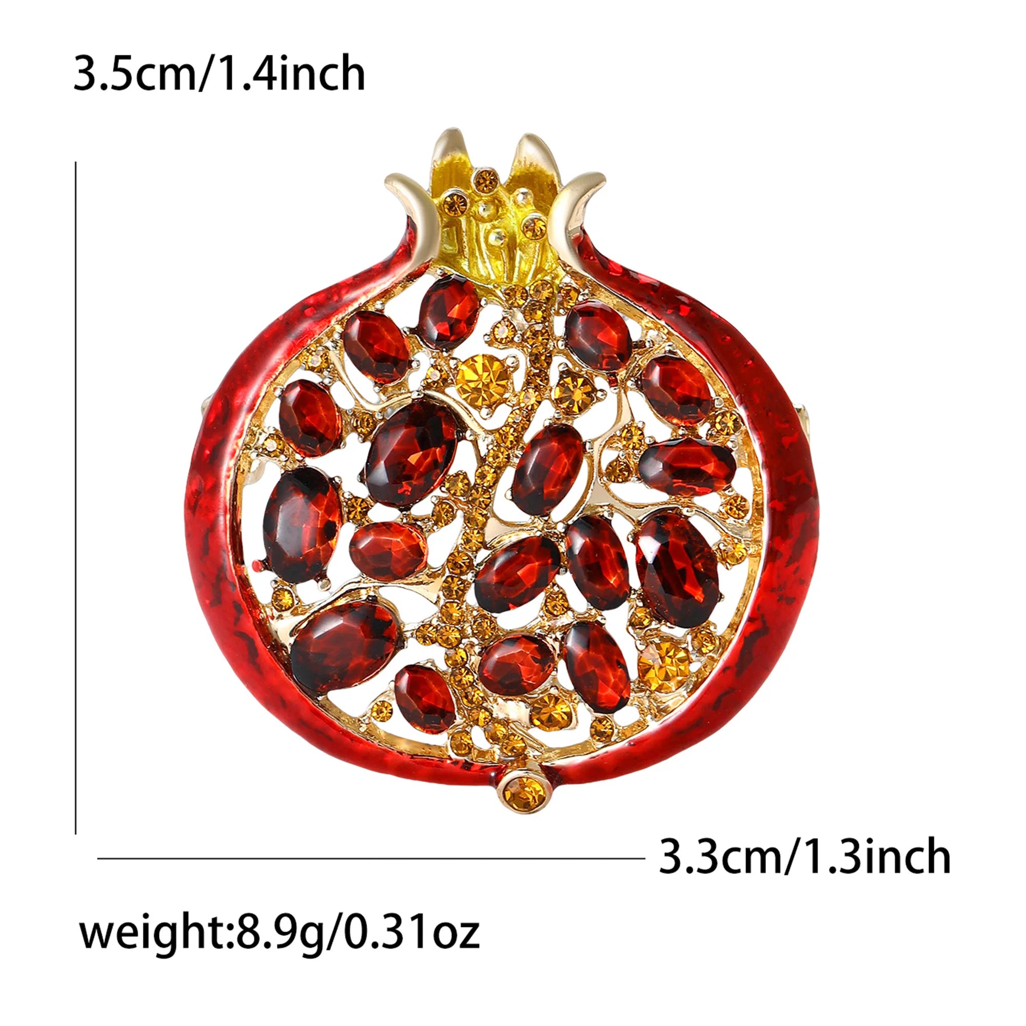 Rhinestone Pomegranate Brooch Pin | Enamel Fruit Brooch for Women | Afrocentric