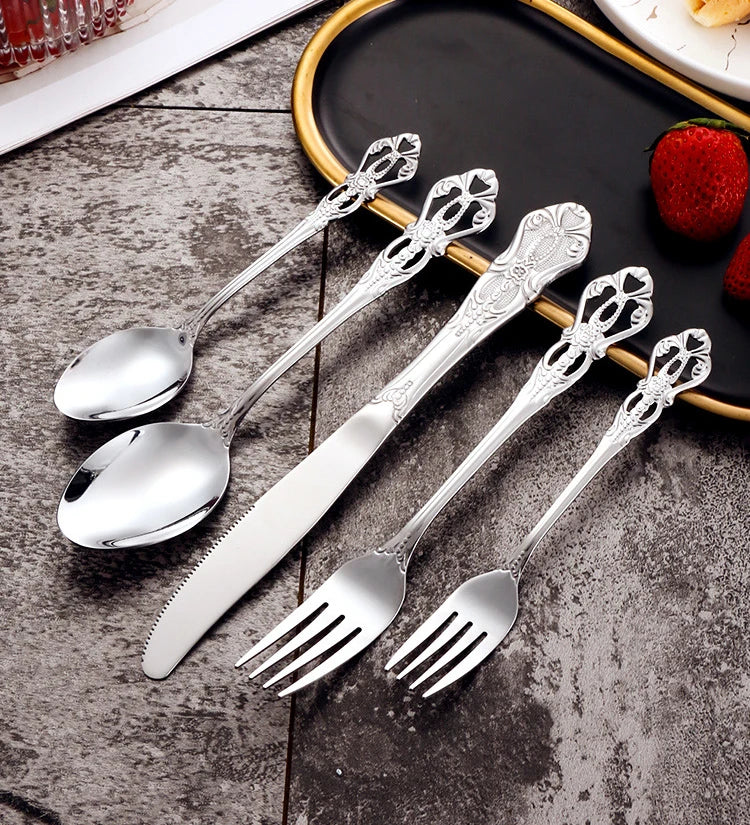 Luxury Retro Cutlery Set | Engraved Stainless Steel Flatware | 4pc, 5pc, 16pc & 24pc Sets | Afrocentric