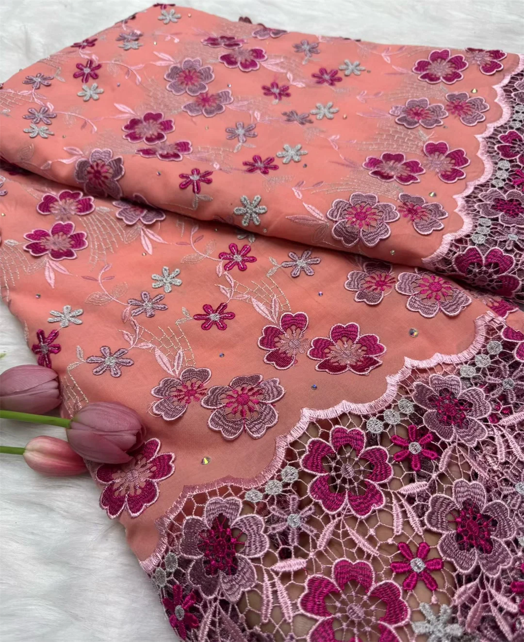 Swiss Voile Lace In Switzerland With 3D Flower Applique Stones 2026 Super Quality African Lace Fabric For Wedding Lace Dress LY7364-2 120cm 5 Yards | Afrocentric