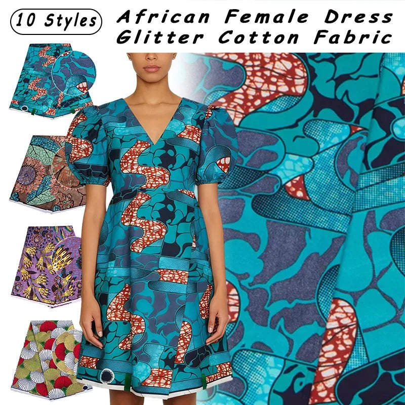 90x110cm African Ankara Cloth Women Glitter Glam Wax Fabric Cotton Soft Batik Golden Pagne Diy Craft Sewing Clothing Supplies | Afrocentric