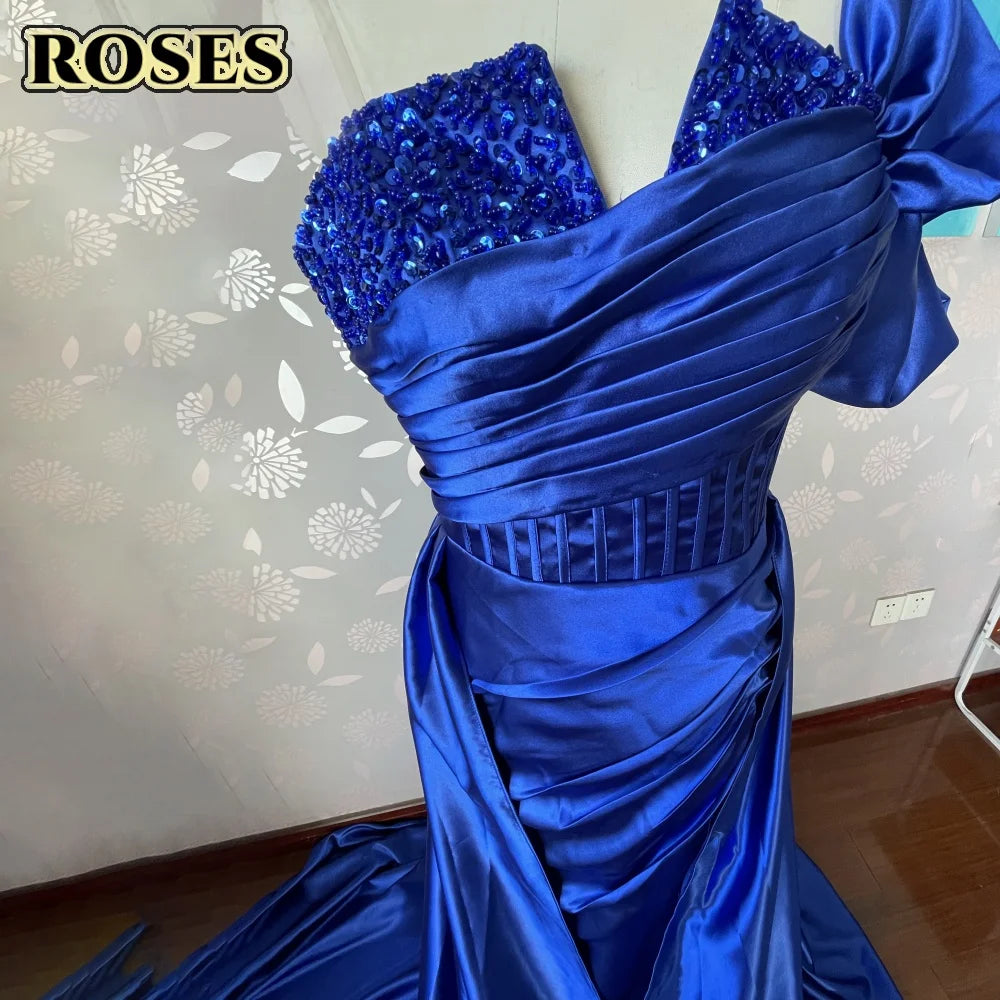 Mermaid Evening Dress | One Shoulder High Split Satin Prom Gown | Afrocentric