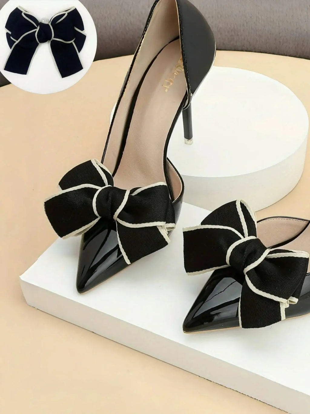 2pcs Elegant Detachable Bow Shoe Clips - DIY Decoration for Sandals & Flat Shoes black | Afrocentric