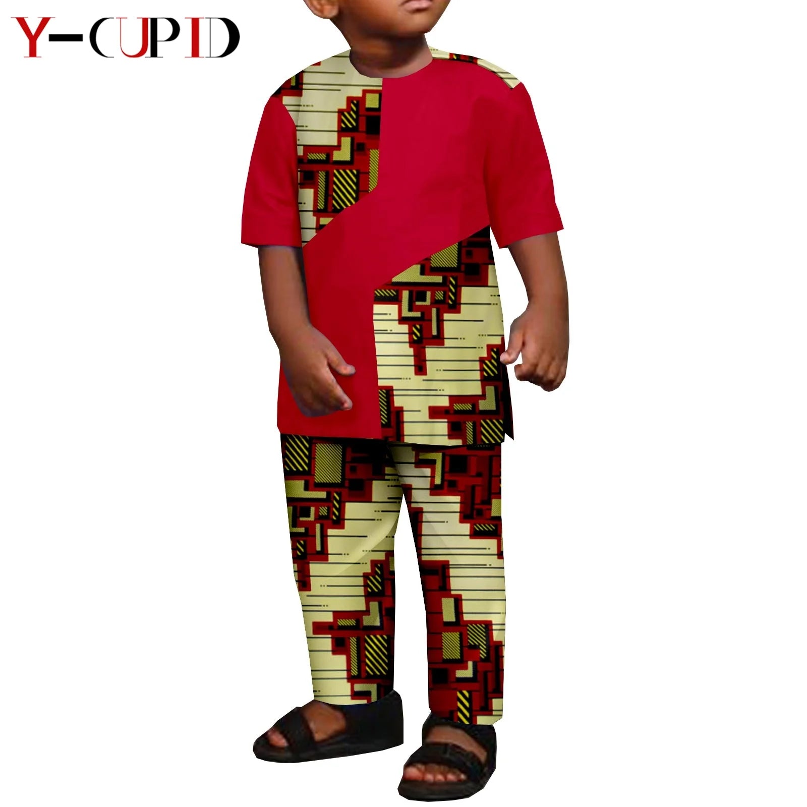 African Clothes for Boys Kid Outfits Dashiki Summer Cotton Ankara Print Top and Pant Sets Bazin Riche Children Outwear Y224017 819 | Afrocentric