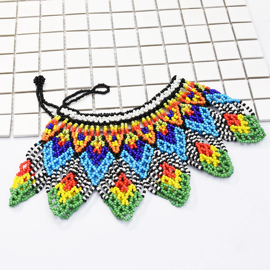 African Tribal Beaded Choker Necklace | Handmade Resin Bib | Afrocentric
