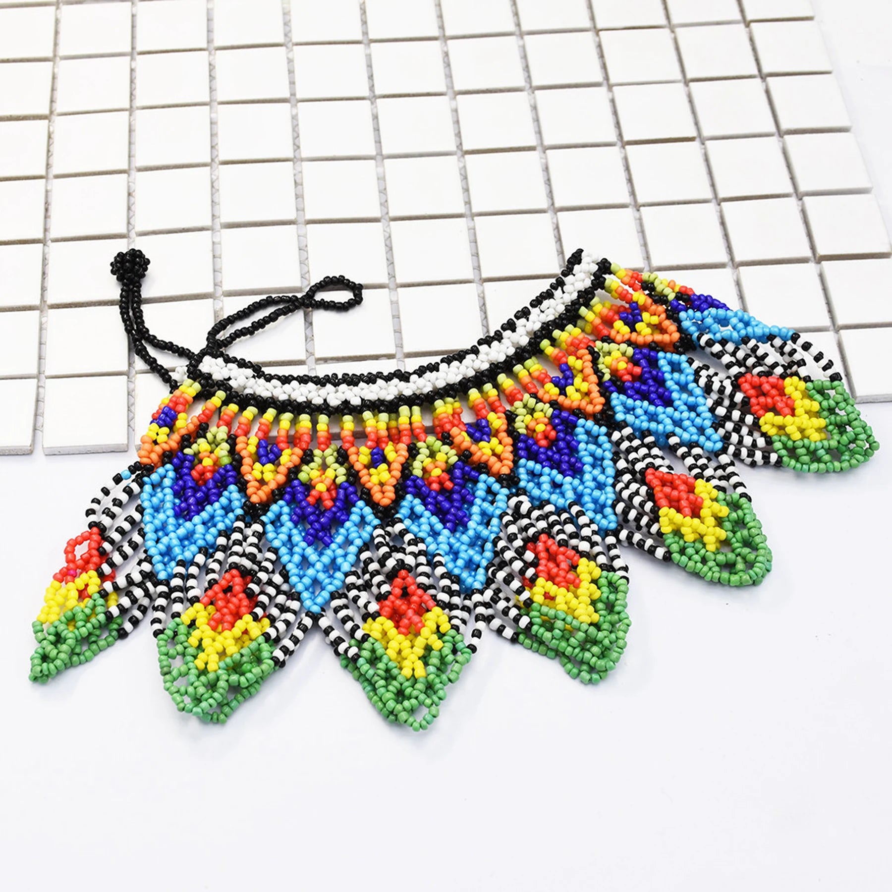 African Tribal Beaded Choker Necklace | Handmade Resin Bib | Afrocentric