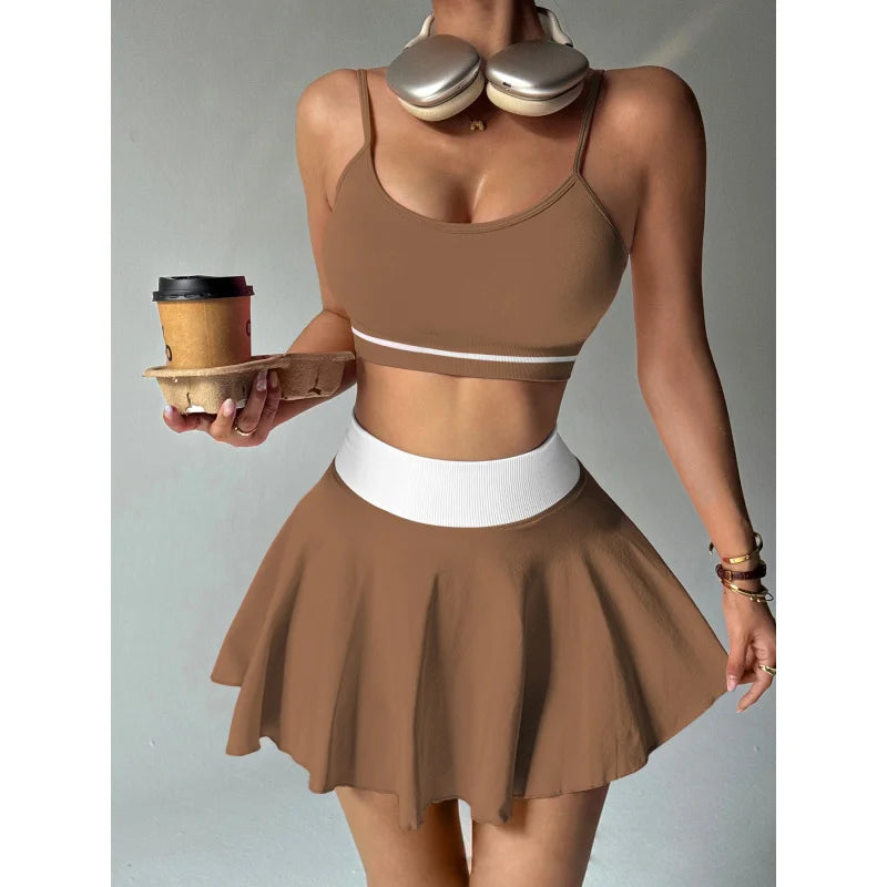 Women's 2-Piece Yoga & Fitness Set | Sports Bra + Skirt | Quick-Dry Sportswear | Afrocentric