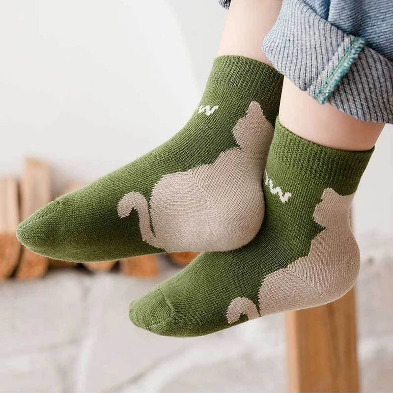 5 Pairs Kids Cartoon Cat Socks - Comfortable Breathable Children Socks for Boys & Girls | Afrocentric