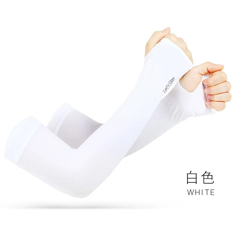 UV Protection Ice Silk Arm Sleeves | Sun Cover for Cycling & Driving | Unisex white A | Afrocentric