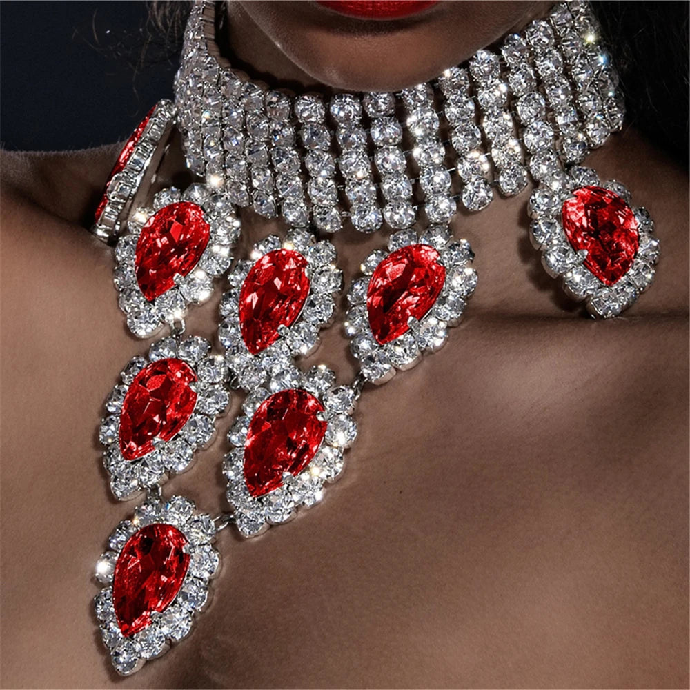 Crystal Rhinestone Choker Necklace | Luxury Geometric Water Drop Chain Collar 06 | Afrocentric