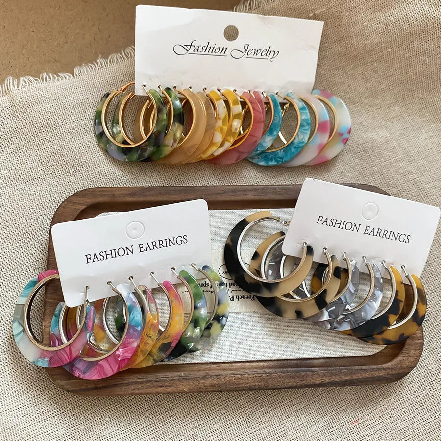 Leopard Print Hoop Earring Set | 3-Piece Acrylic C-Shaped Drop Earrings | Afrocentric