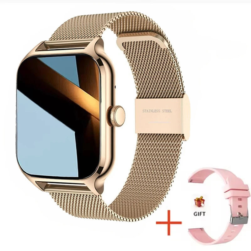 Smart Fitness Watch | Bluetooth Call, Heart Rate, Sleep Tracker & 2.01" Display Mesh belt golden | Afrocentric
