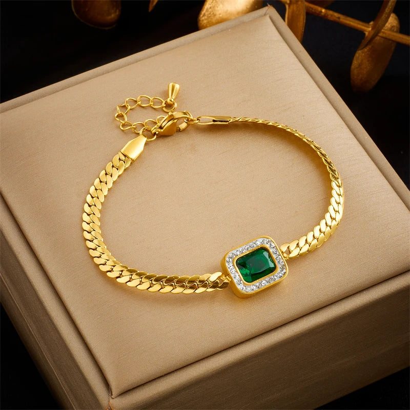 Green Crystal Zircon Jewelry Set | Necklace, Earrings & Bracelet for Women B901 | Afrocentric