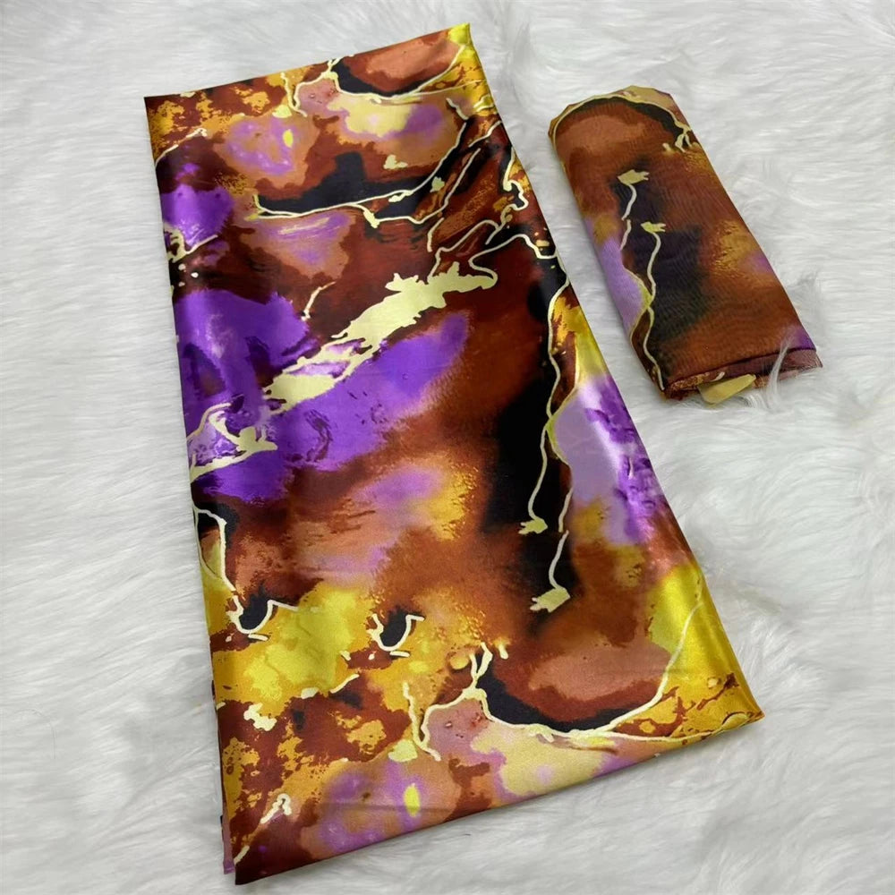African Satin Silk Fabric High Quality Silk Fabric And Chiffon Tulle Blouse 4+2 Yards Nigerian Women Clothes Garment Cloth 28 6 yards | Afrocentric