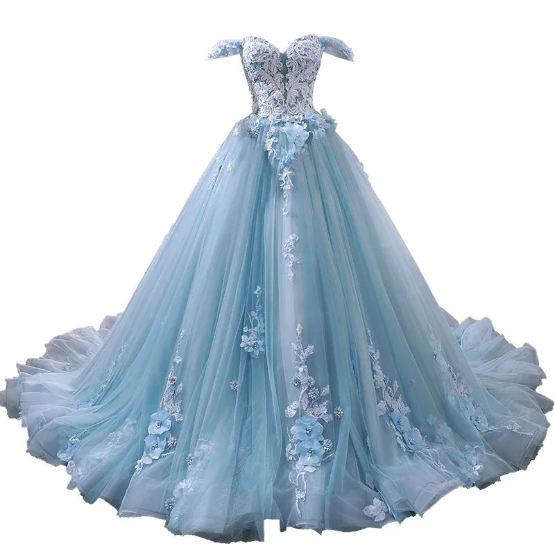 Floral Quinceañera Ball Gown – Off Shoulder Tulle Dress (Plus Size Available)