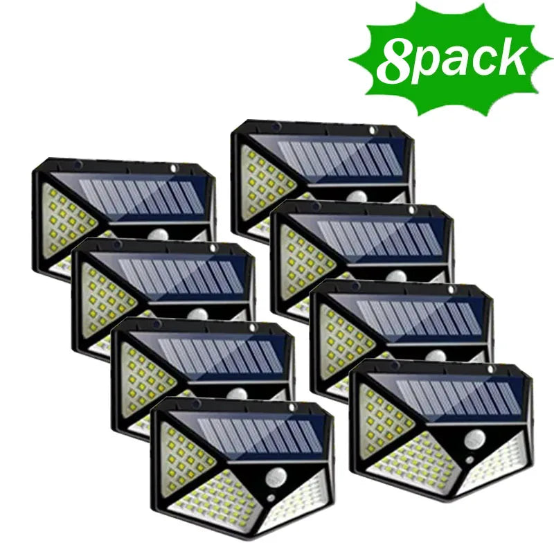 Solar Motion Sensor Wall Light | 100 LED Outdoor Security Light with 3 Modes 8pack | Afrocentric