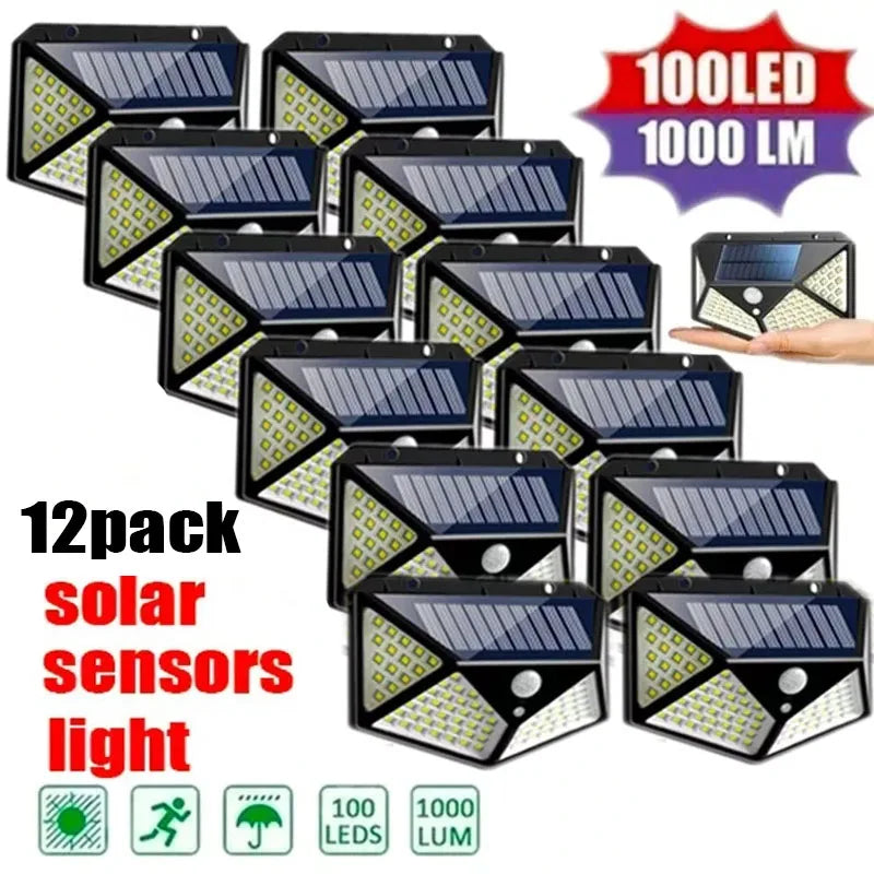 Solar Motion Sensor Wall Light | 100 LED Outdoor Security Light with 3 Modes | Afrocentric