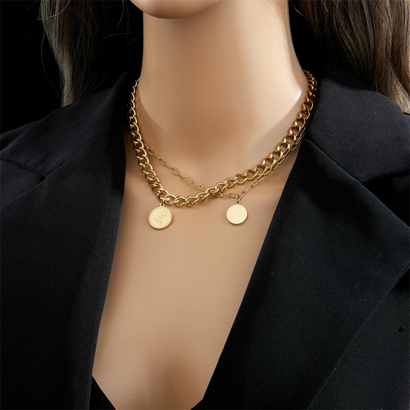 Multilayer Coin Pendant Necklace | Layered Chain for Women | Afrocentric