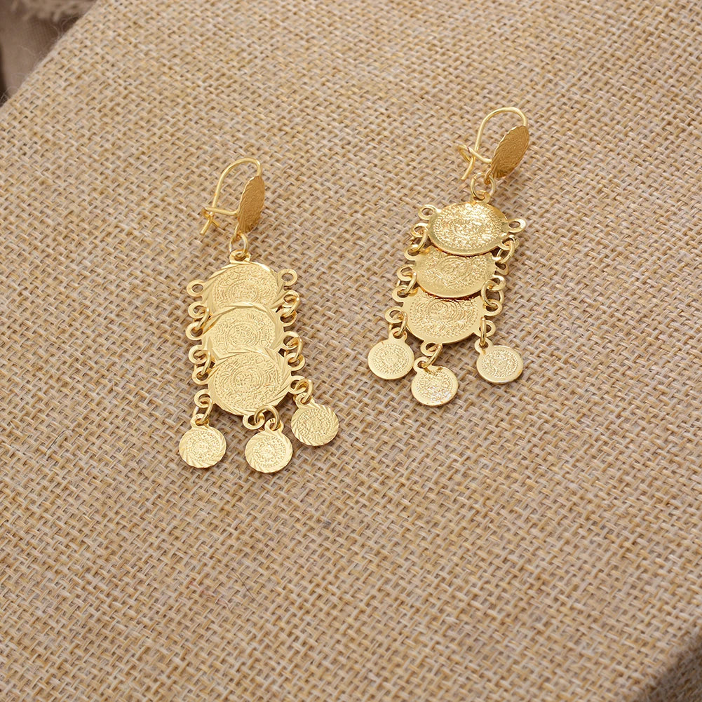 African Gold Coin Drop Earrings | Afrocentric