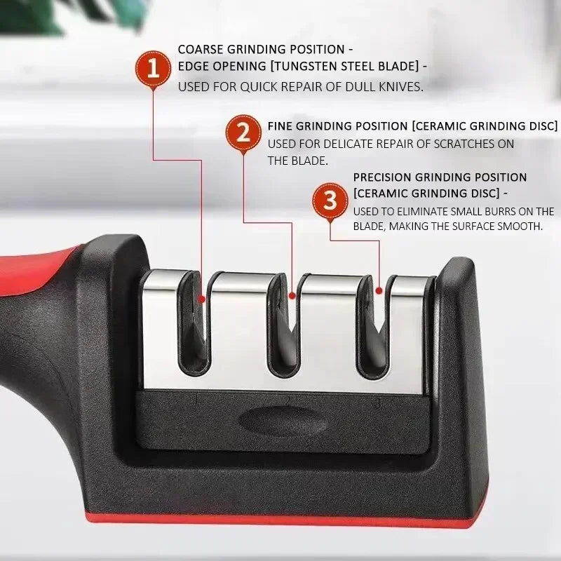 3-Stage Kitchen Knife Sharpener | Ceramic & Stainless Steel Handheld Sharpener | Afrocentric
