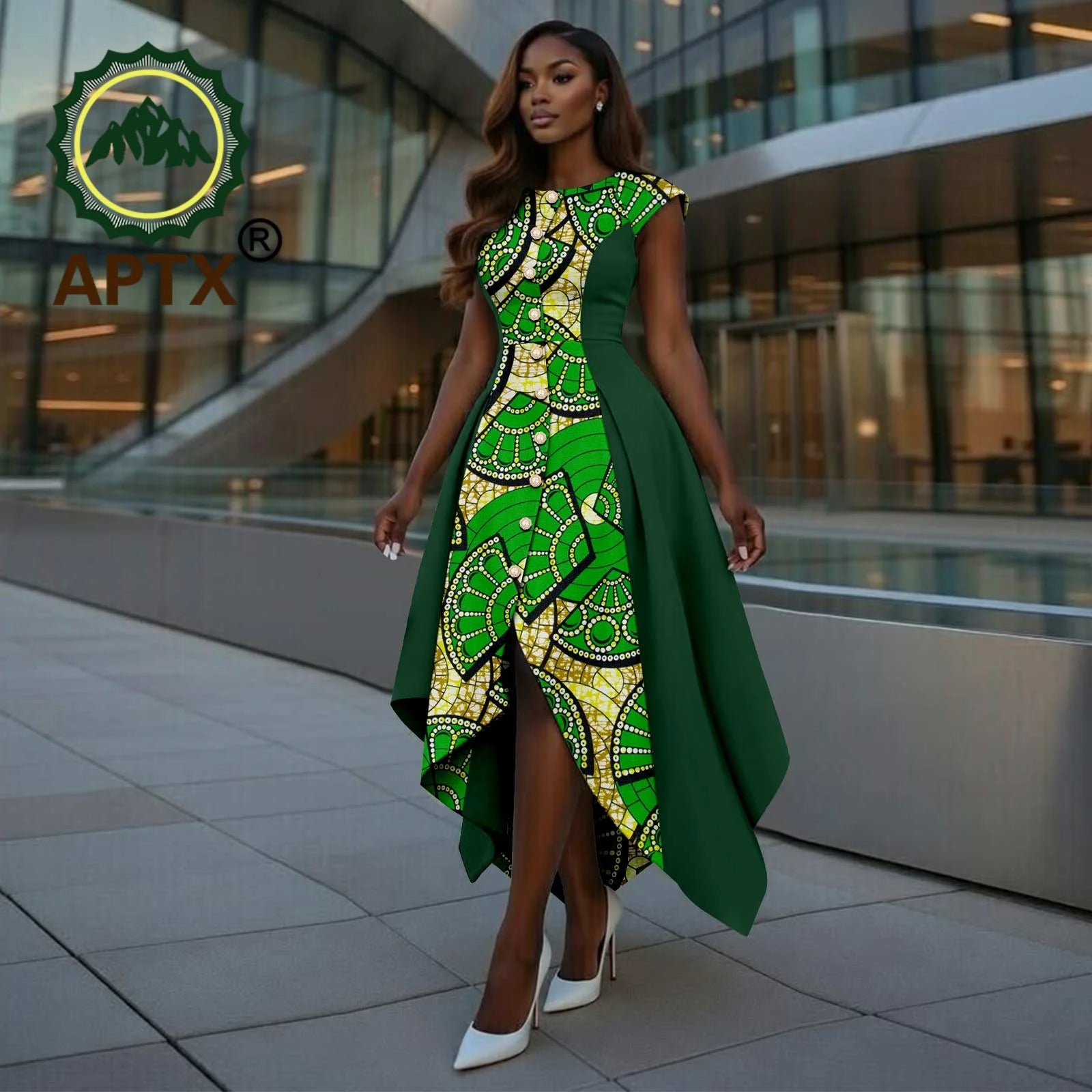 African Dress for Women Ankara Print O-Neck Short Sleeve Ankle-Length Patchwork Asymmetrical Dress Dashiki Casual Party 782-tr53 | Afrocentric