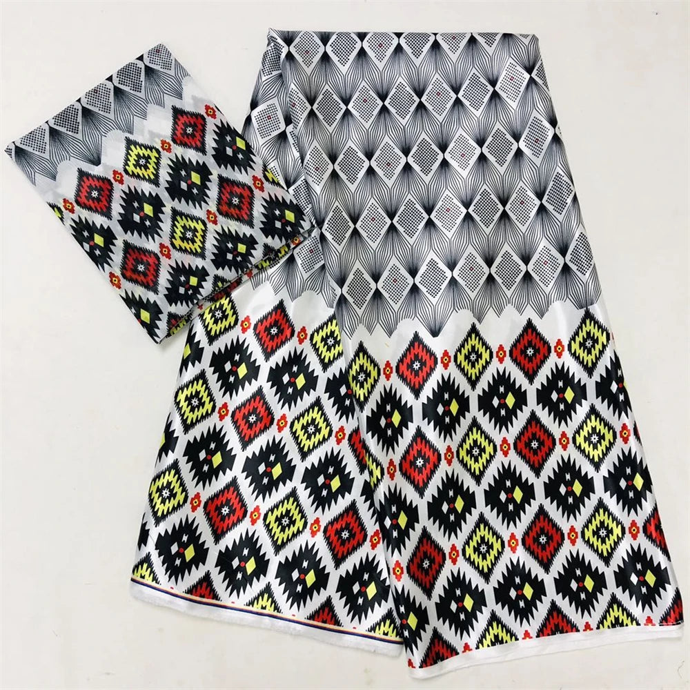 African Satin Silk Fabric High Quality Silk Fabric And Chiffon Tulle Blouse 4+2 Yards Nigerian Women Clothes Garment Cloth 57 6 yards | Afrocentric
