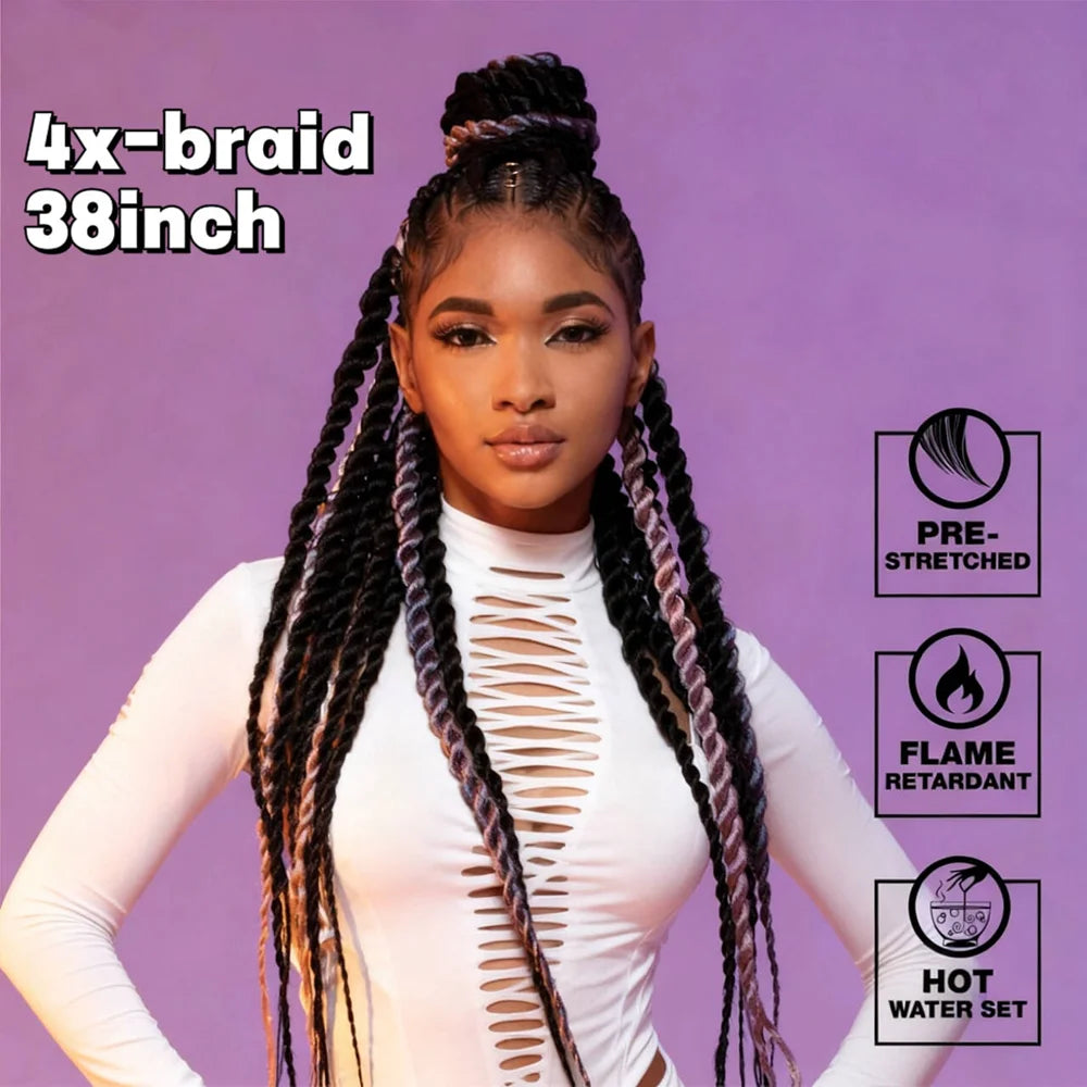 Pre-Stretched Braiding Hair 38" | Kanekalon Yaki Straight 4 Pcs/Lot | Afrocentric