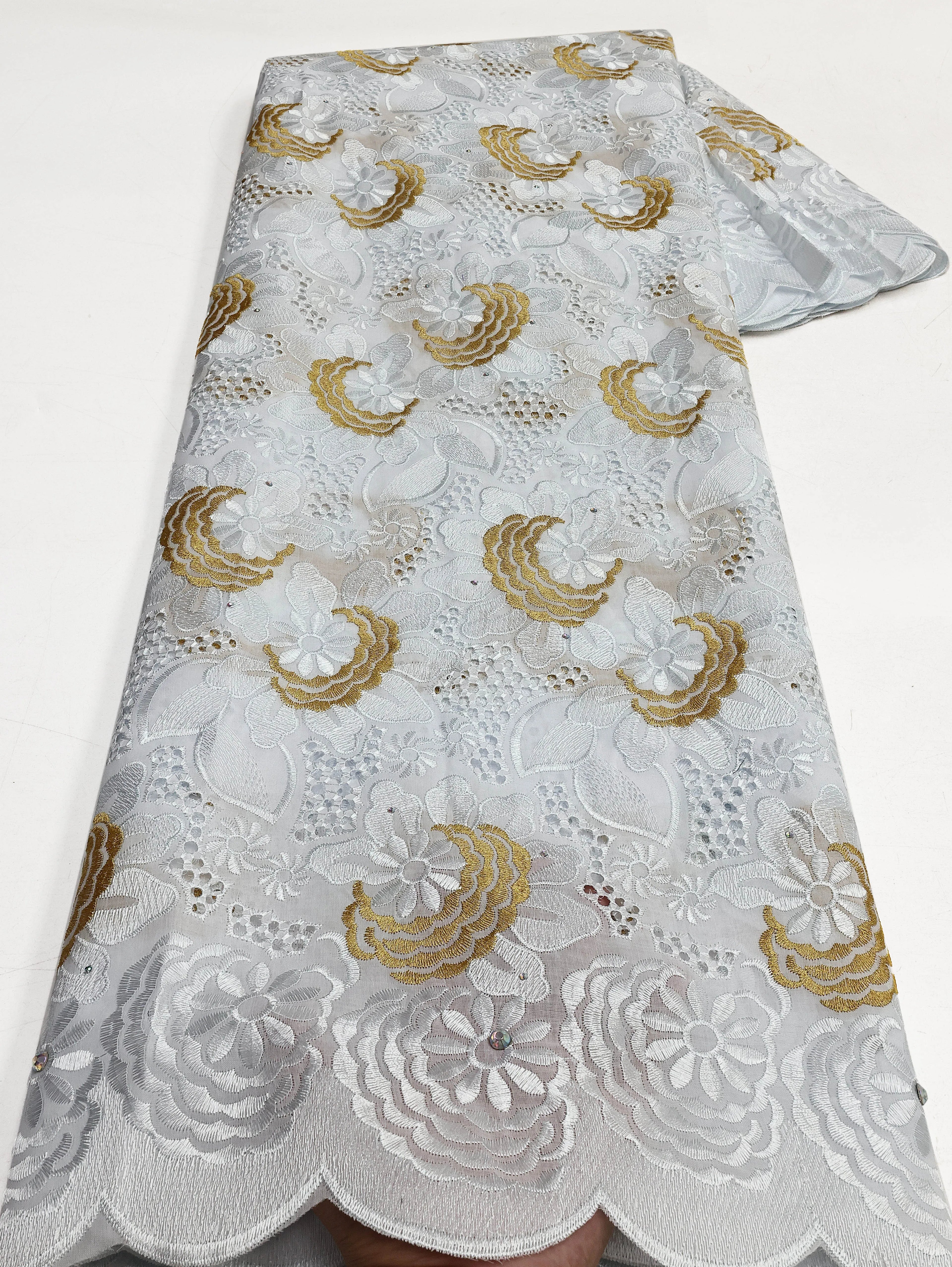 Swiss Voile Lace In Switzerland With 3D Flower Applique Stones 2026 Super Quality African Lace Fabric For Wedding Lace Dress LY3528-6 120cm 5 Yards | Afrocentric