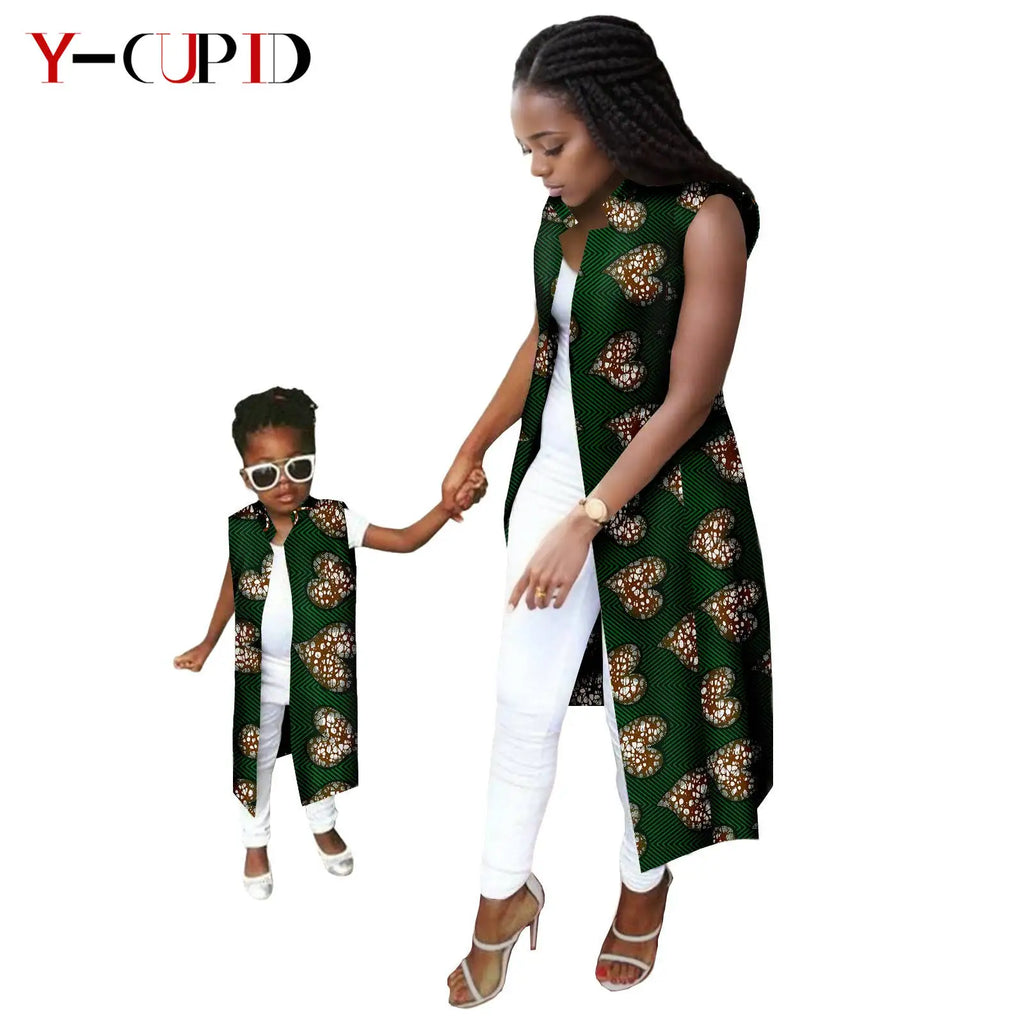 African Print Long Vest for Women and Girls Dashiki Summer Cotton Ankara Mother Jacket Outfits Matching Daughter Clothes 24F041 | Afrocentric