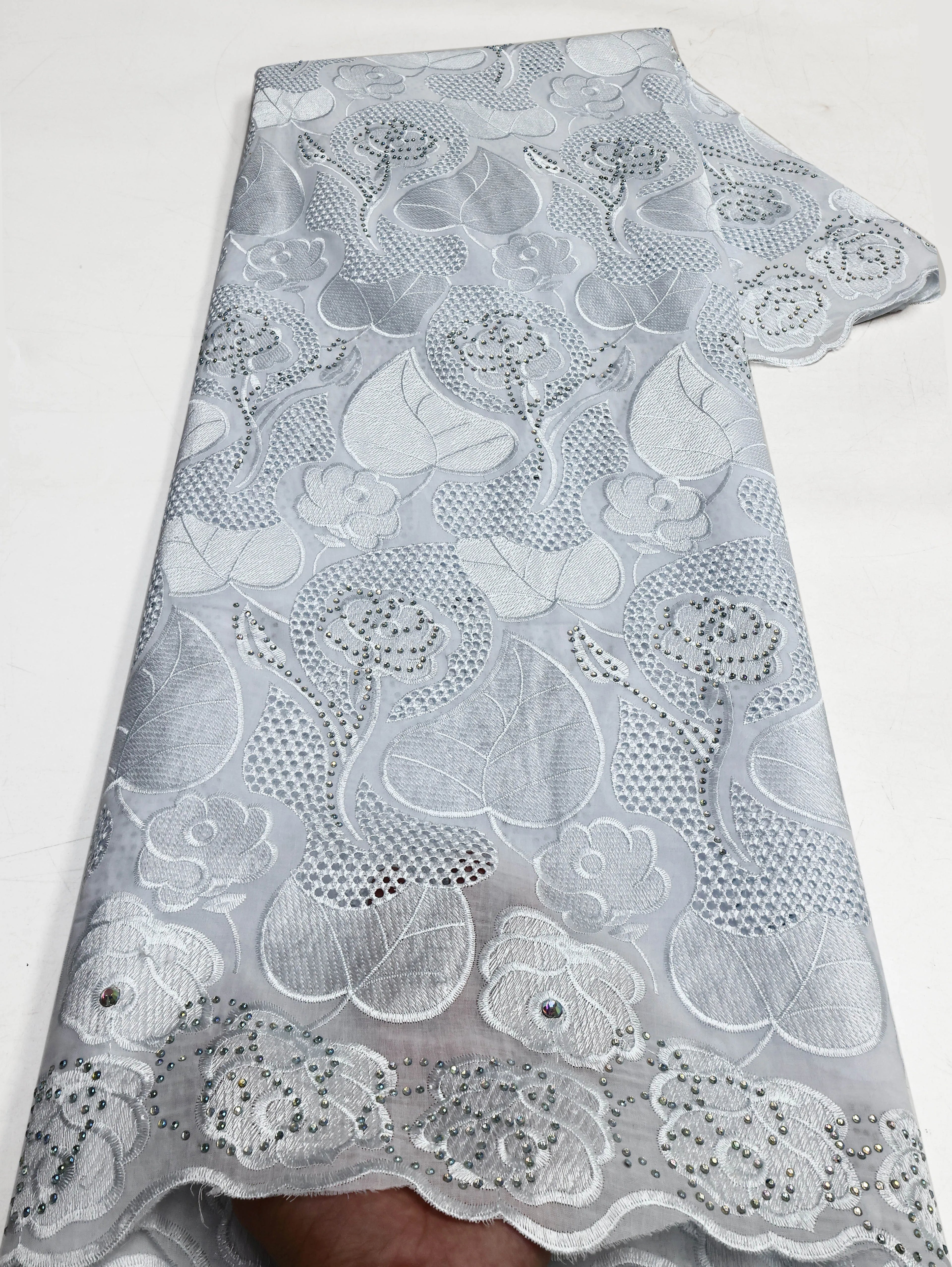Swiss Voile Lace In Switzerland With 3D Flower Applique Stones 2026 Super Quality African Lace Fabric For Wedding Lace Dress LY3529-2 120cm 5 Yards | Afrocentric