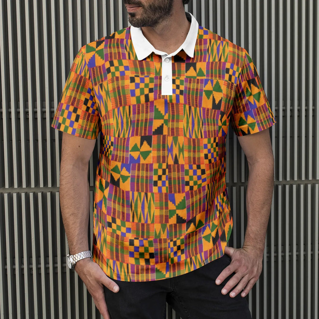 Kente African Print Men's Polo Shirt — Colourful Classic Style | Afrocentric