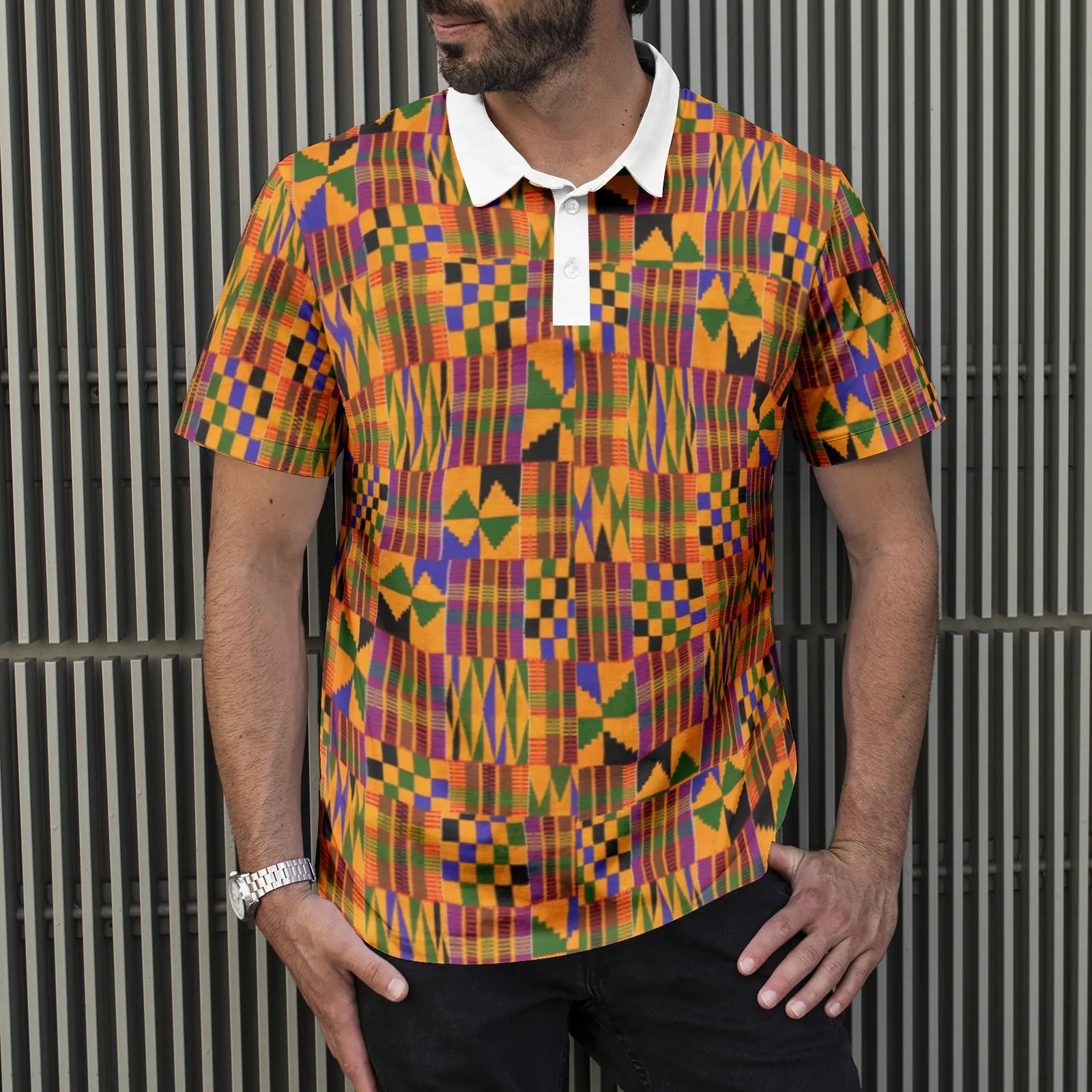 Kente African Print Men's Polo Shirt — Colourful Classic Style | Afrocentric